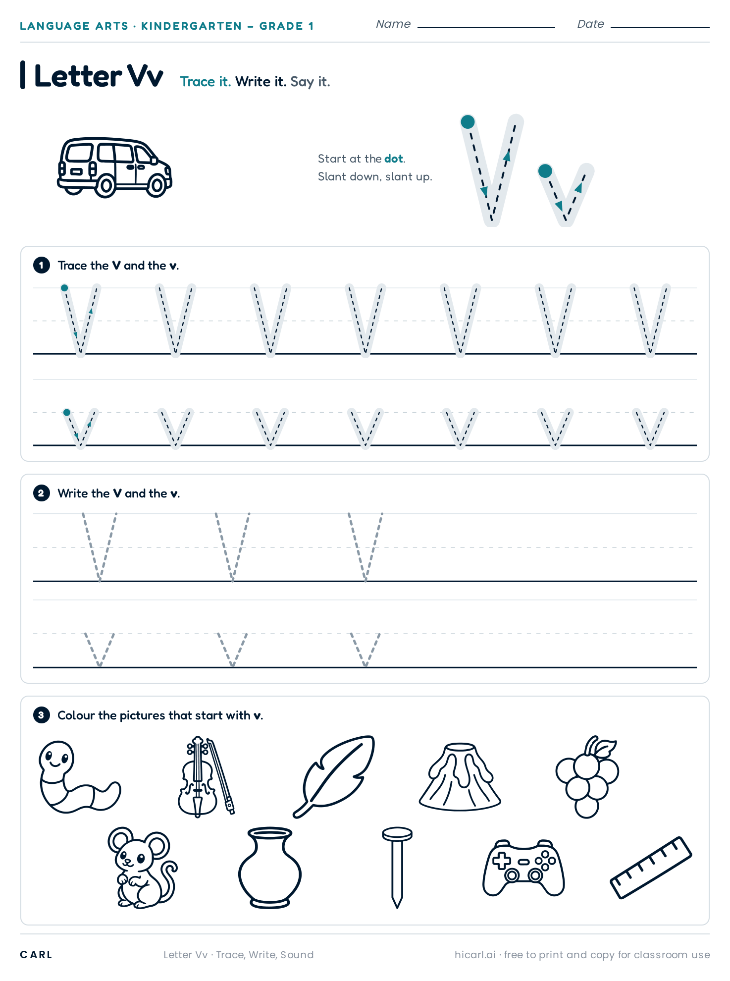 Letter Vv worksheet preview
