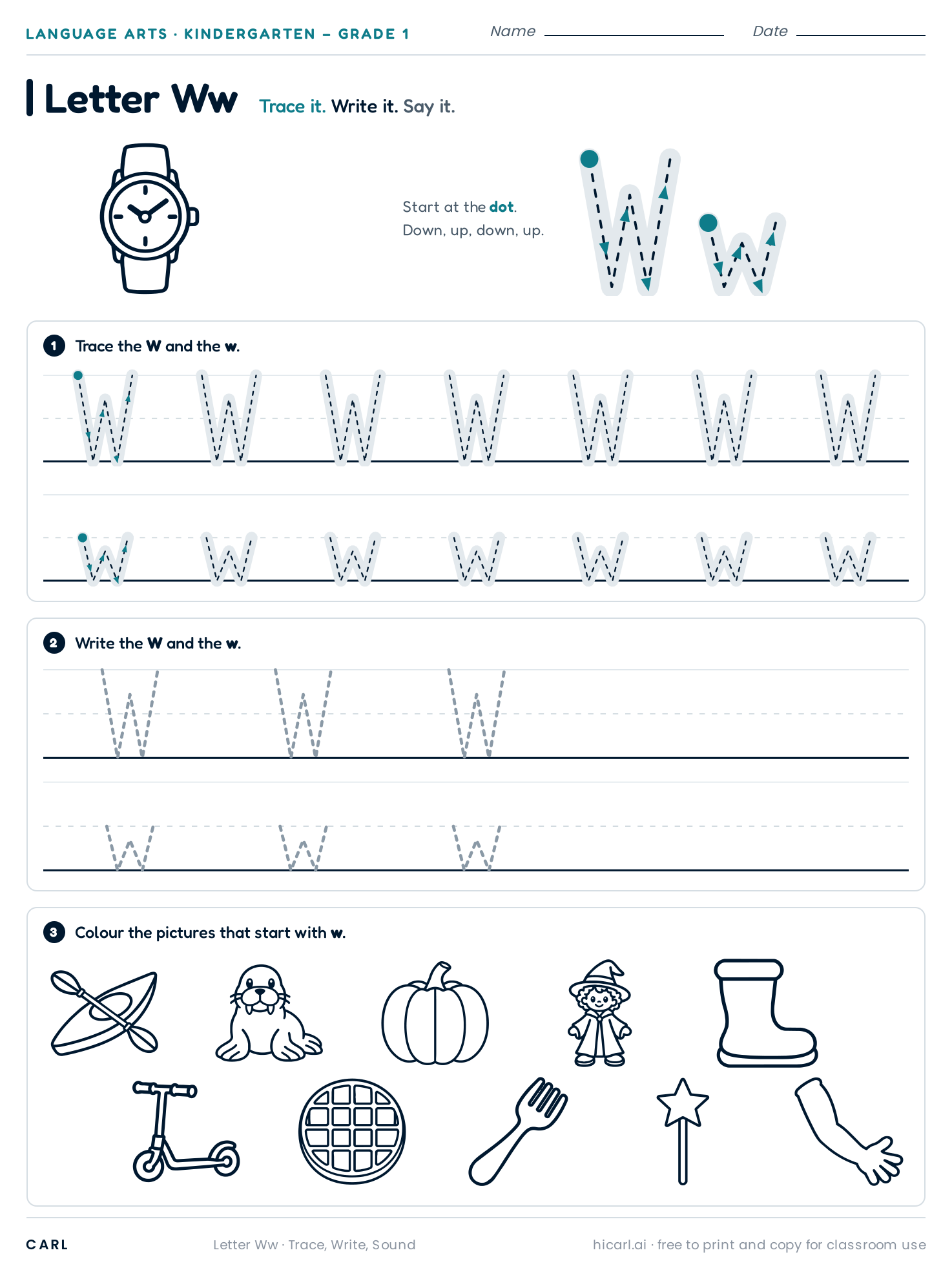 Letter Ww worksheet preview