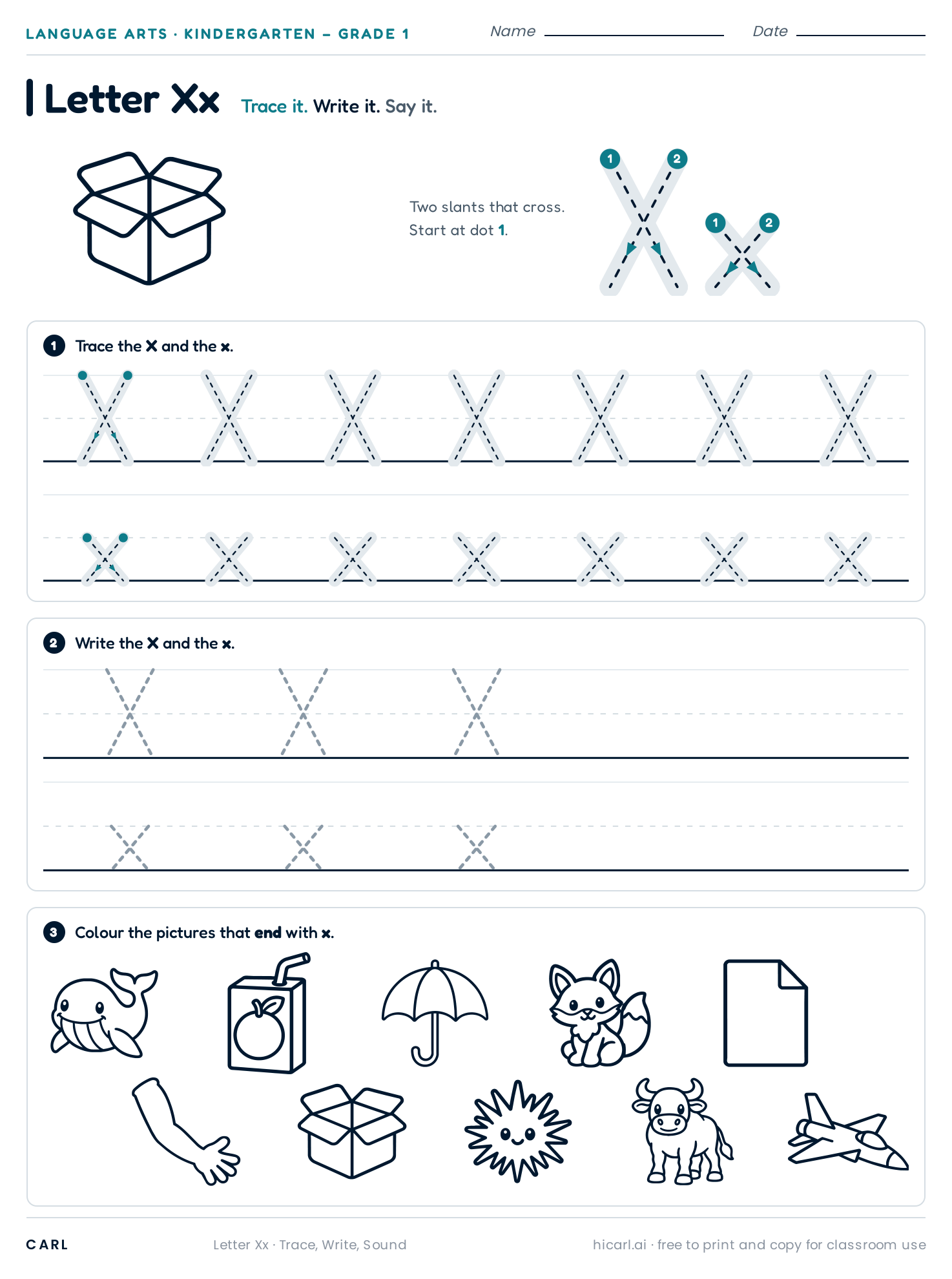 Letter Xx worksheet preview