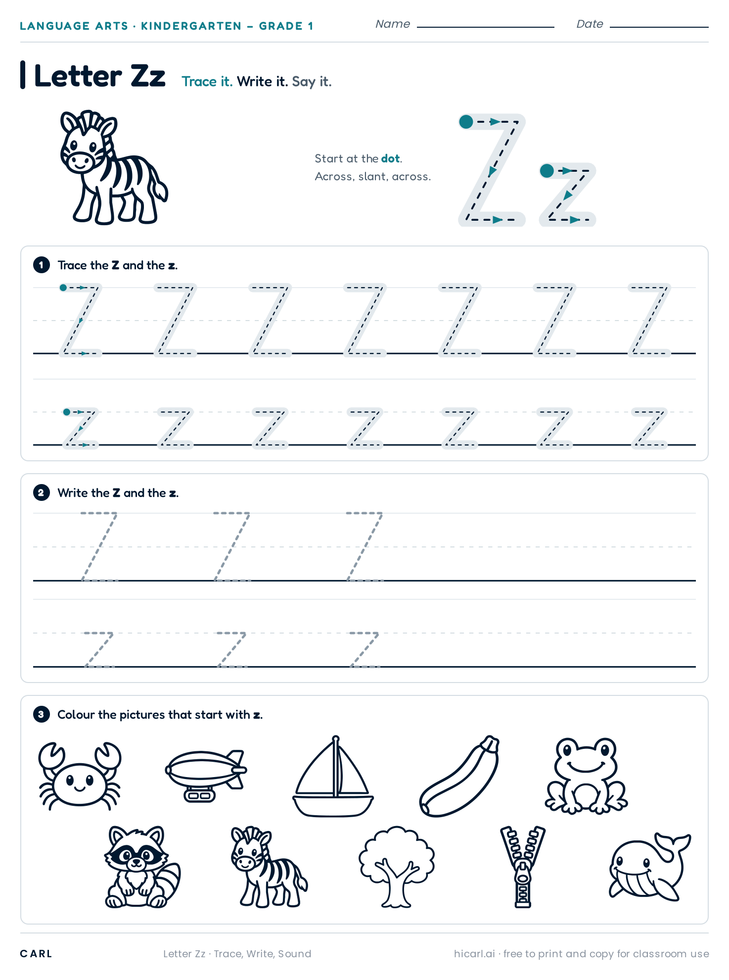 Letter Zz worksheet preview