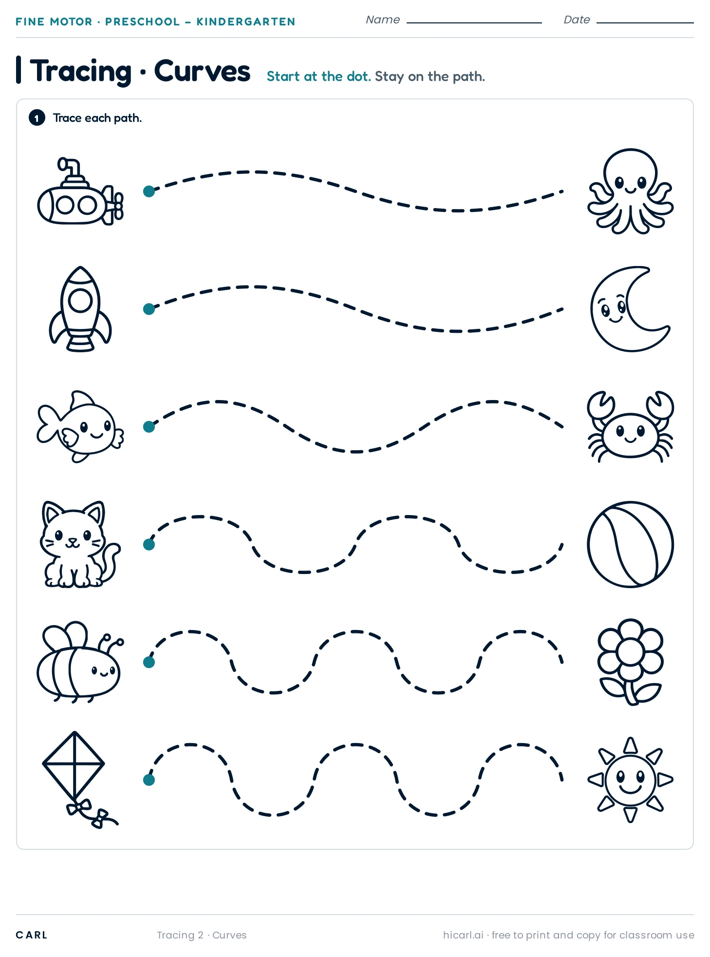 Curved paths tracing worksheet preview