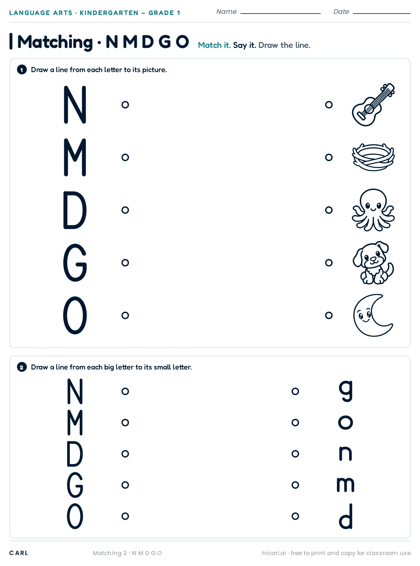 N M D G O matching worksheet preview