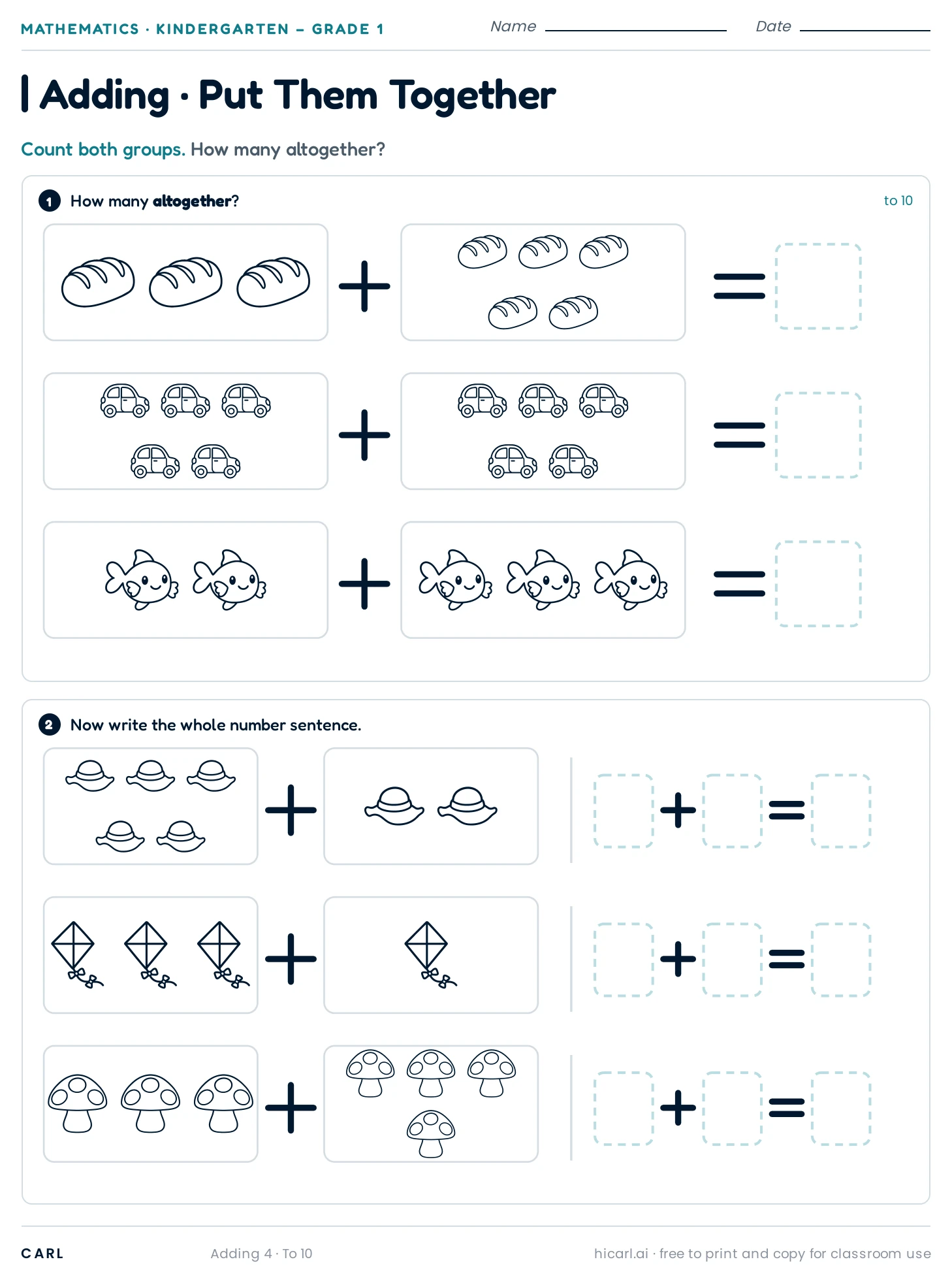 Addition to 10, sheet 4 preview