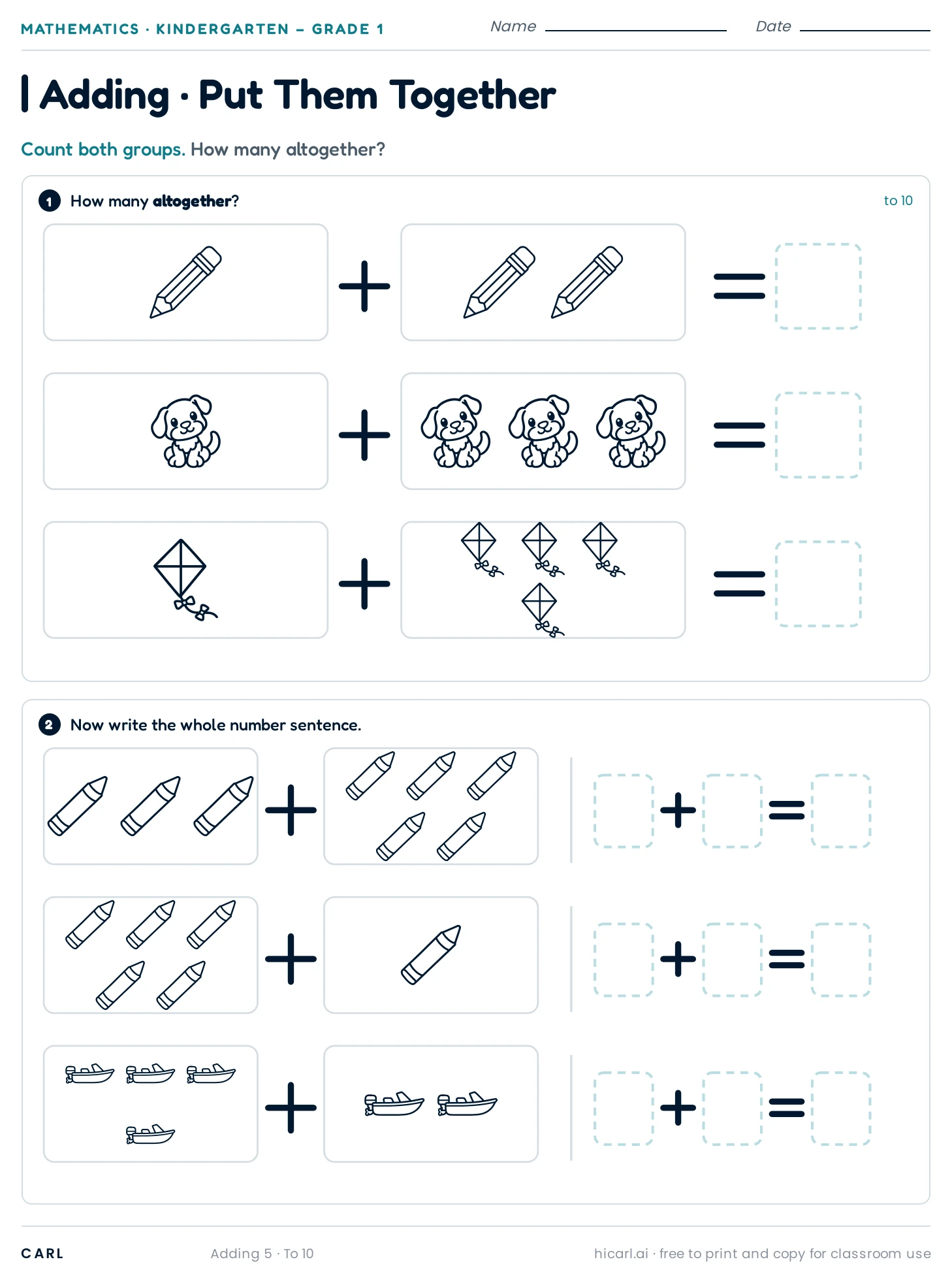 Addition to 10, sheet 5 preview