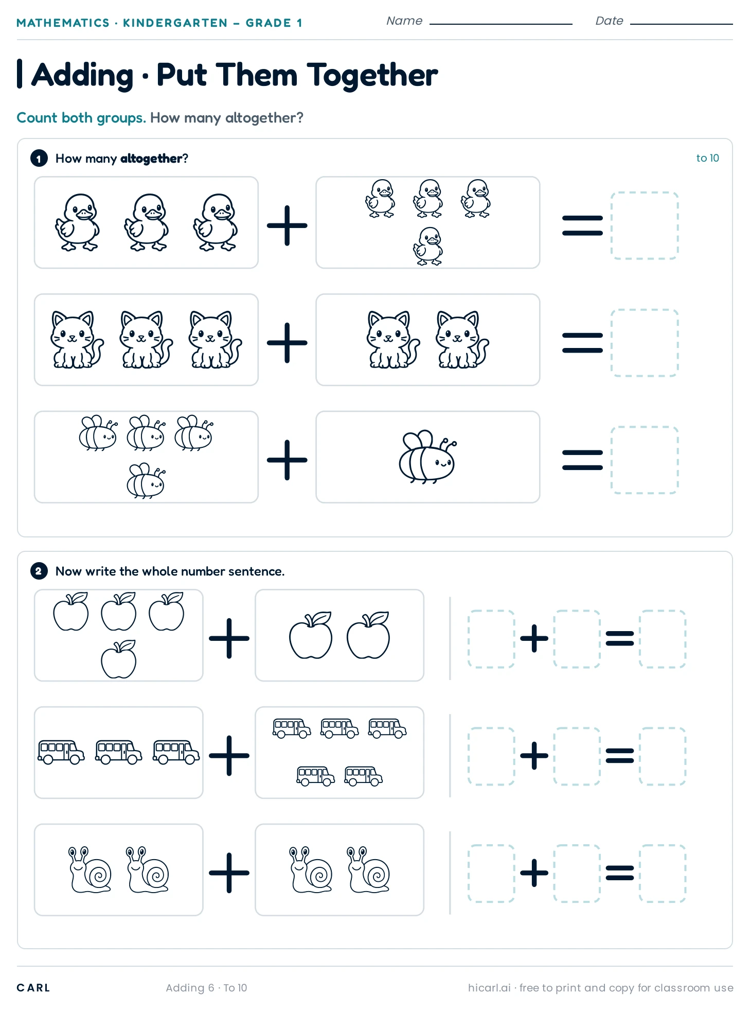Addition to 10, sheet 6 preview
