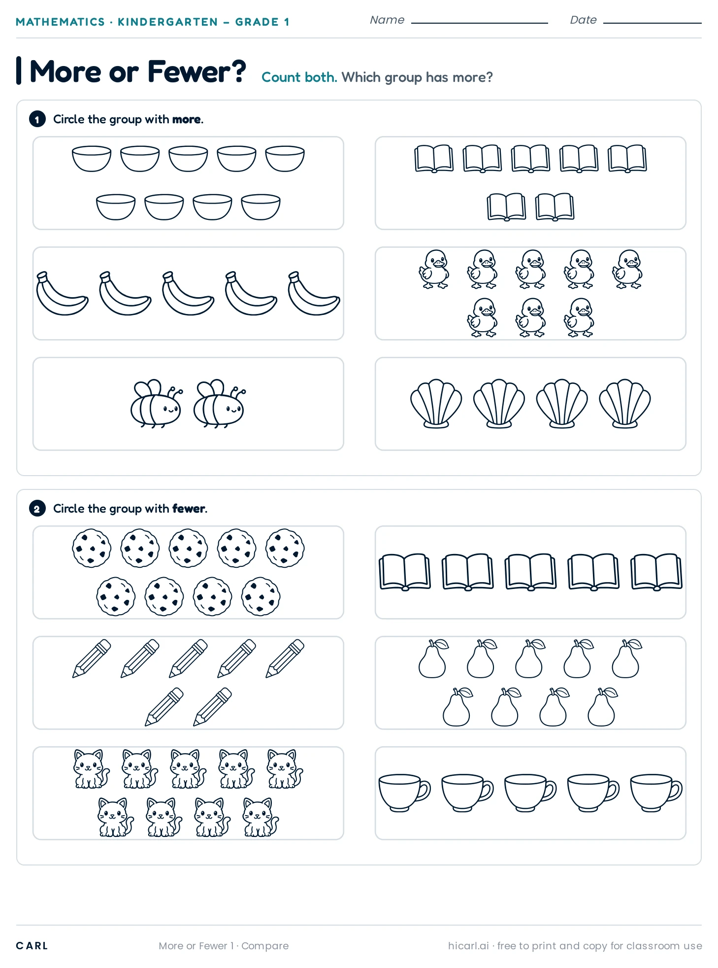 More or fewer, sheet 1 preview