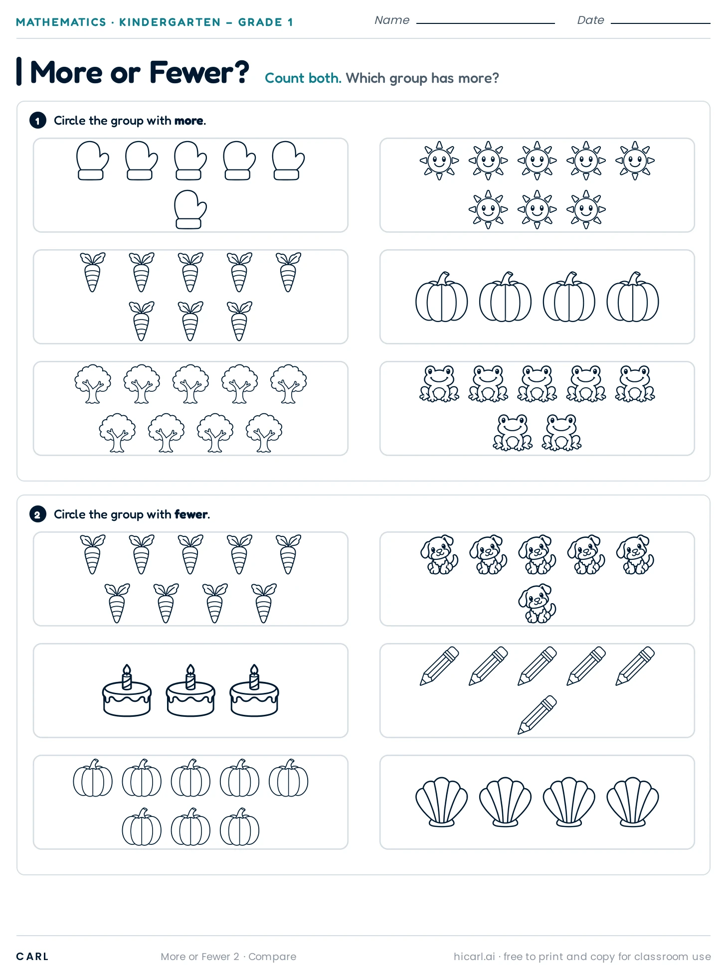 More or fewer, sheet 2 preview
