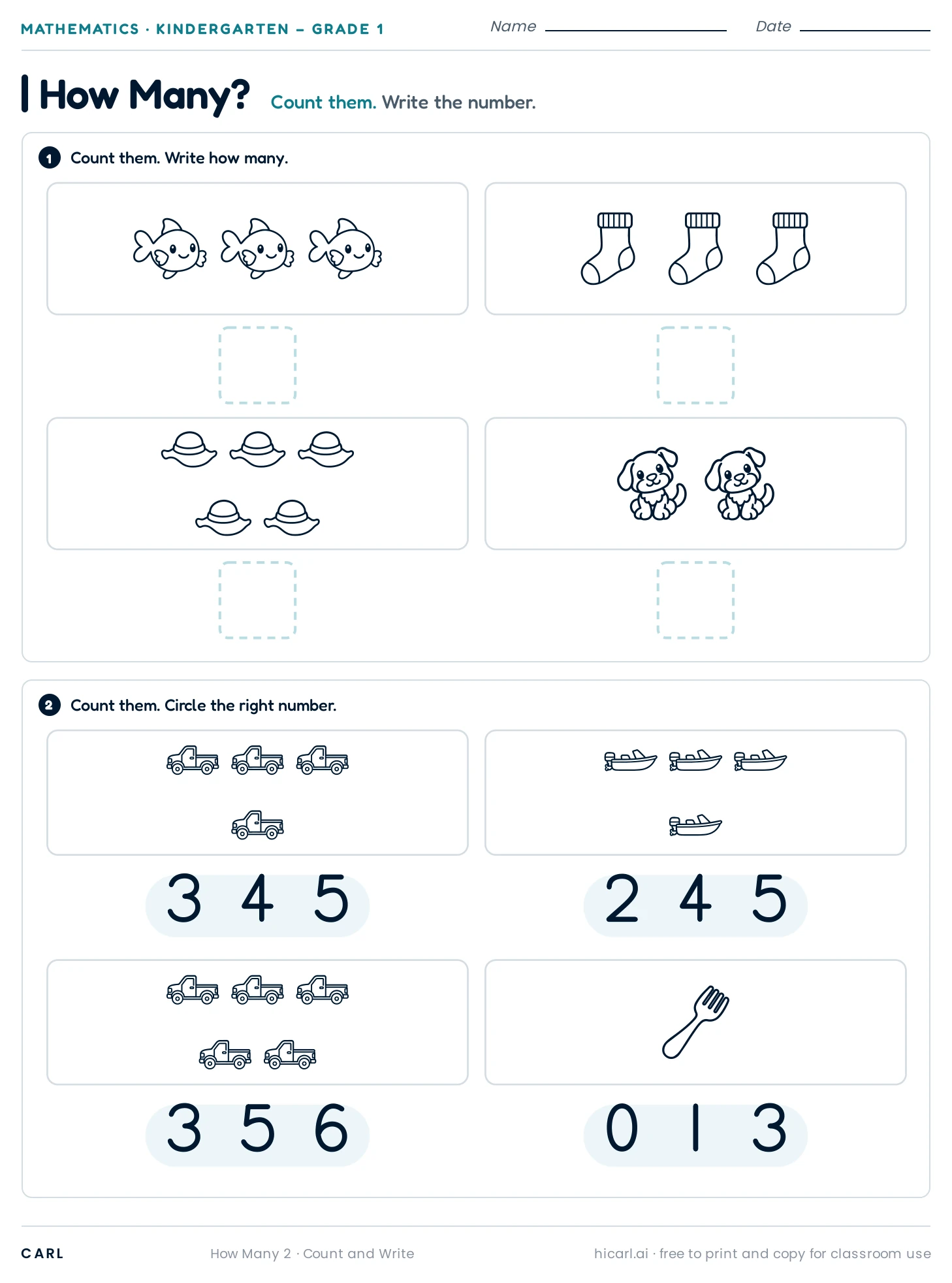 Count and write, sheet 2 preview