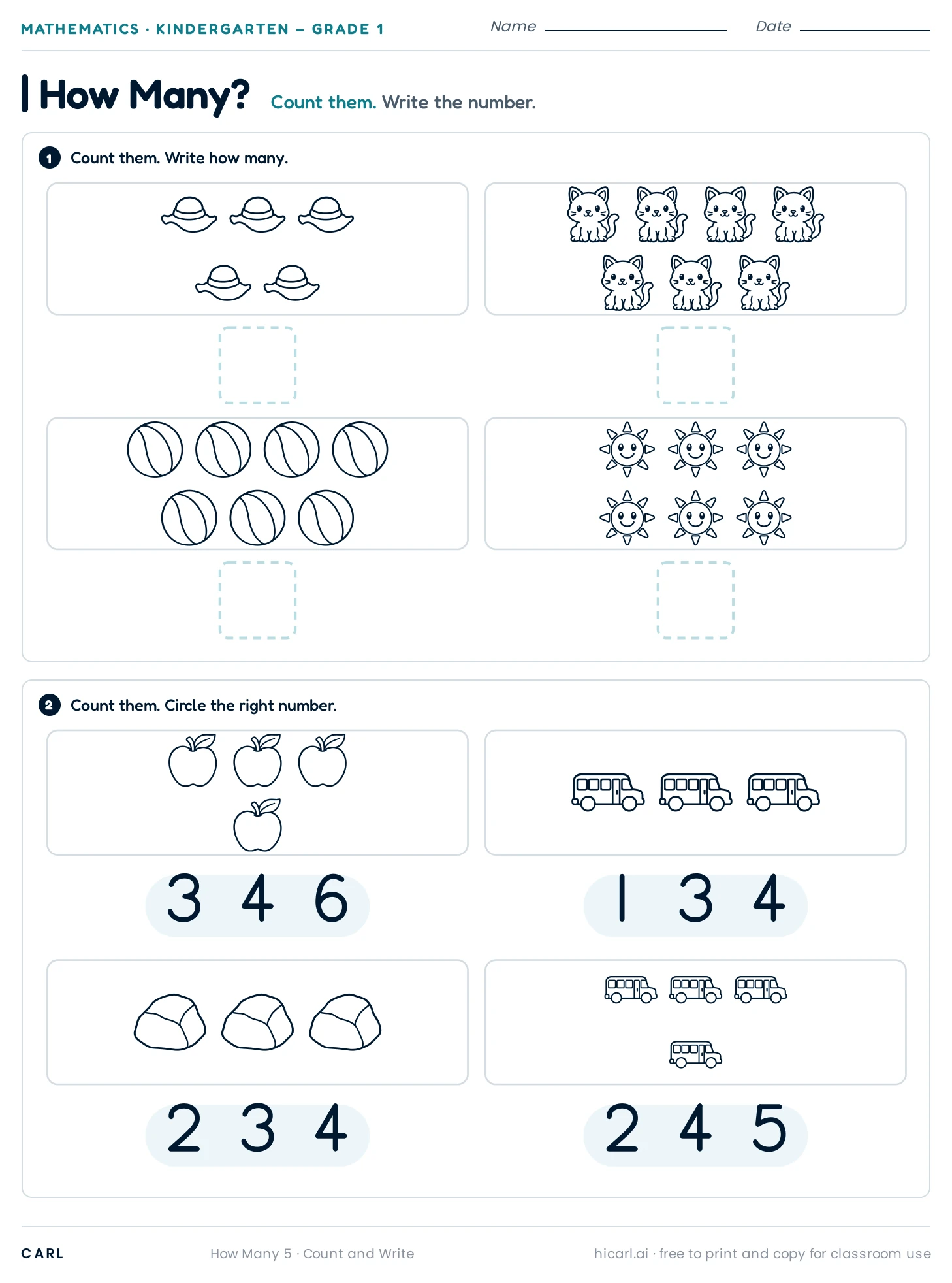 Count and write, sheet 5 preview