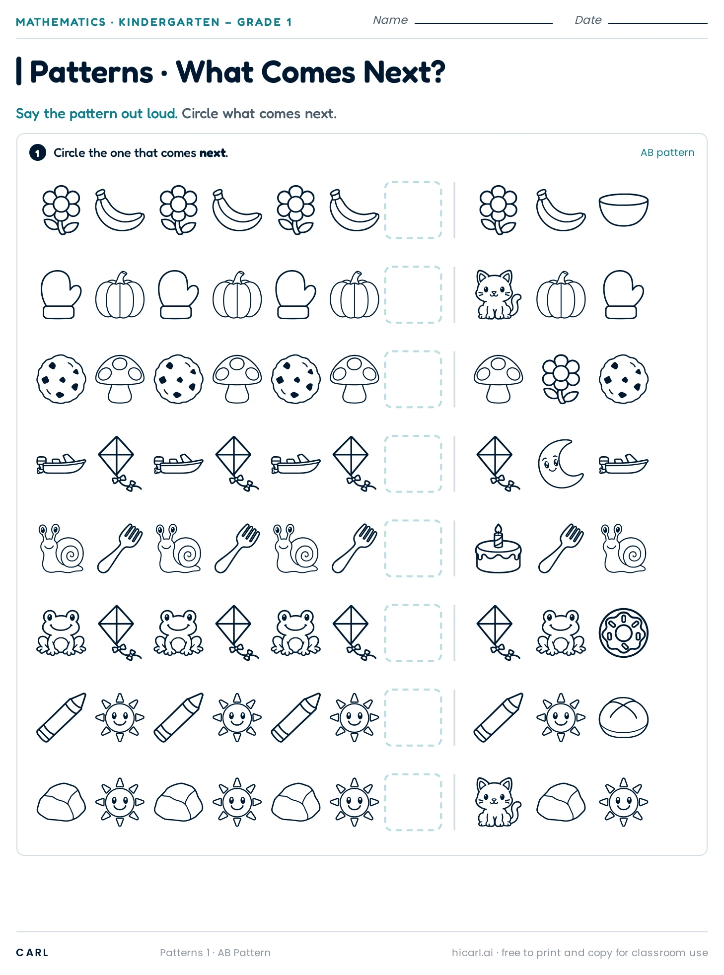 AB Pattern worksheet preview