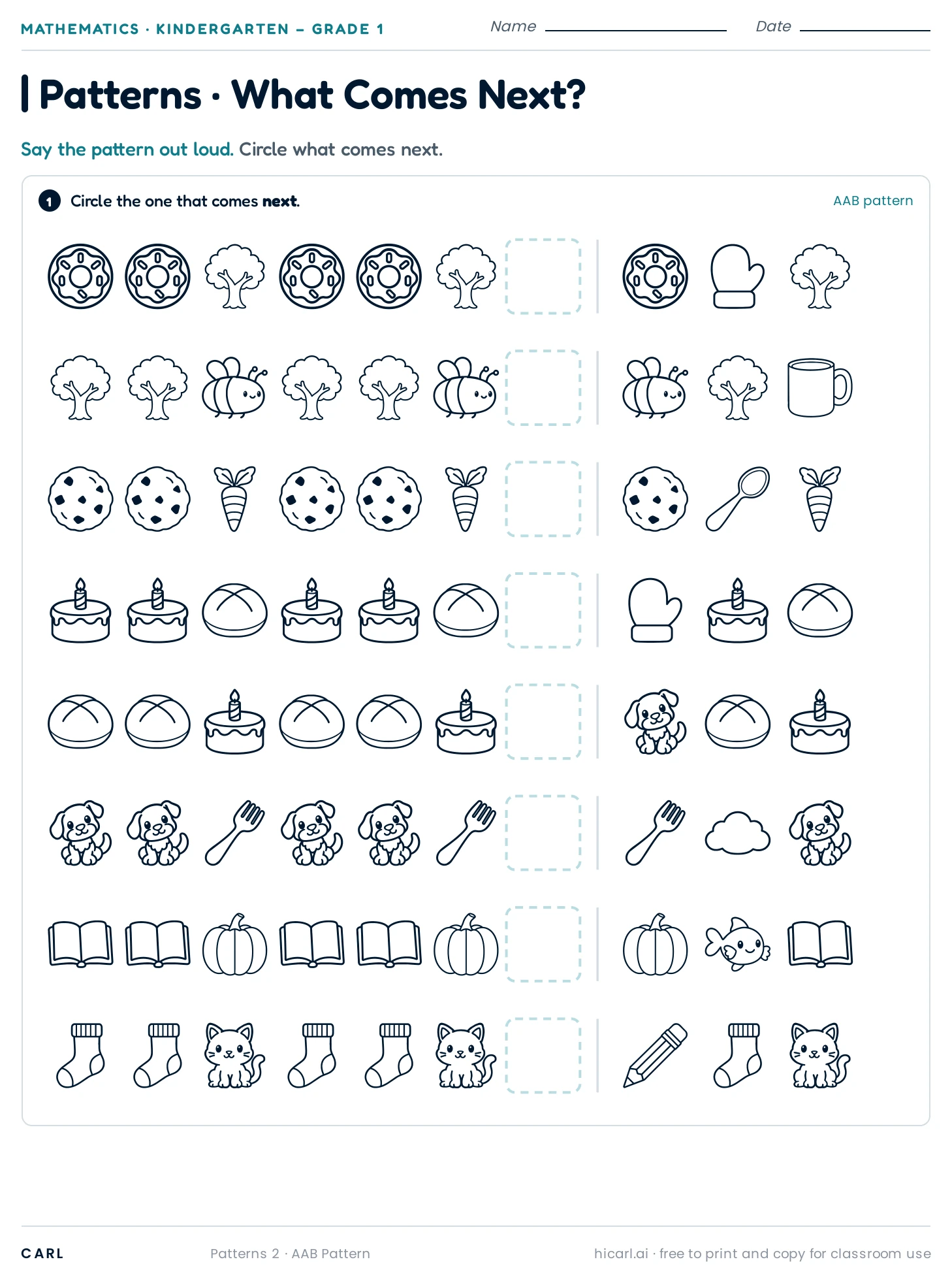 AAB Pattern worksheet preview