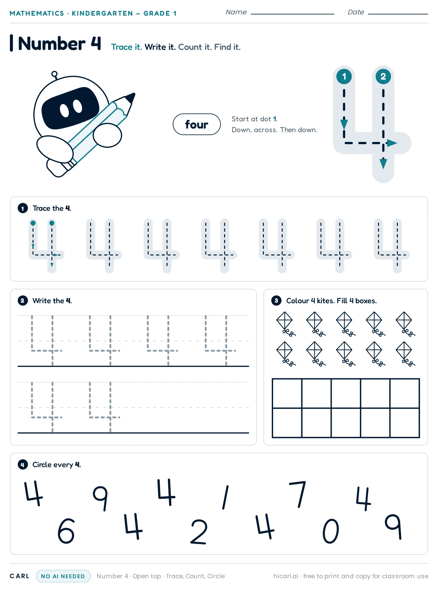 Number 4 worksheet, open top preview