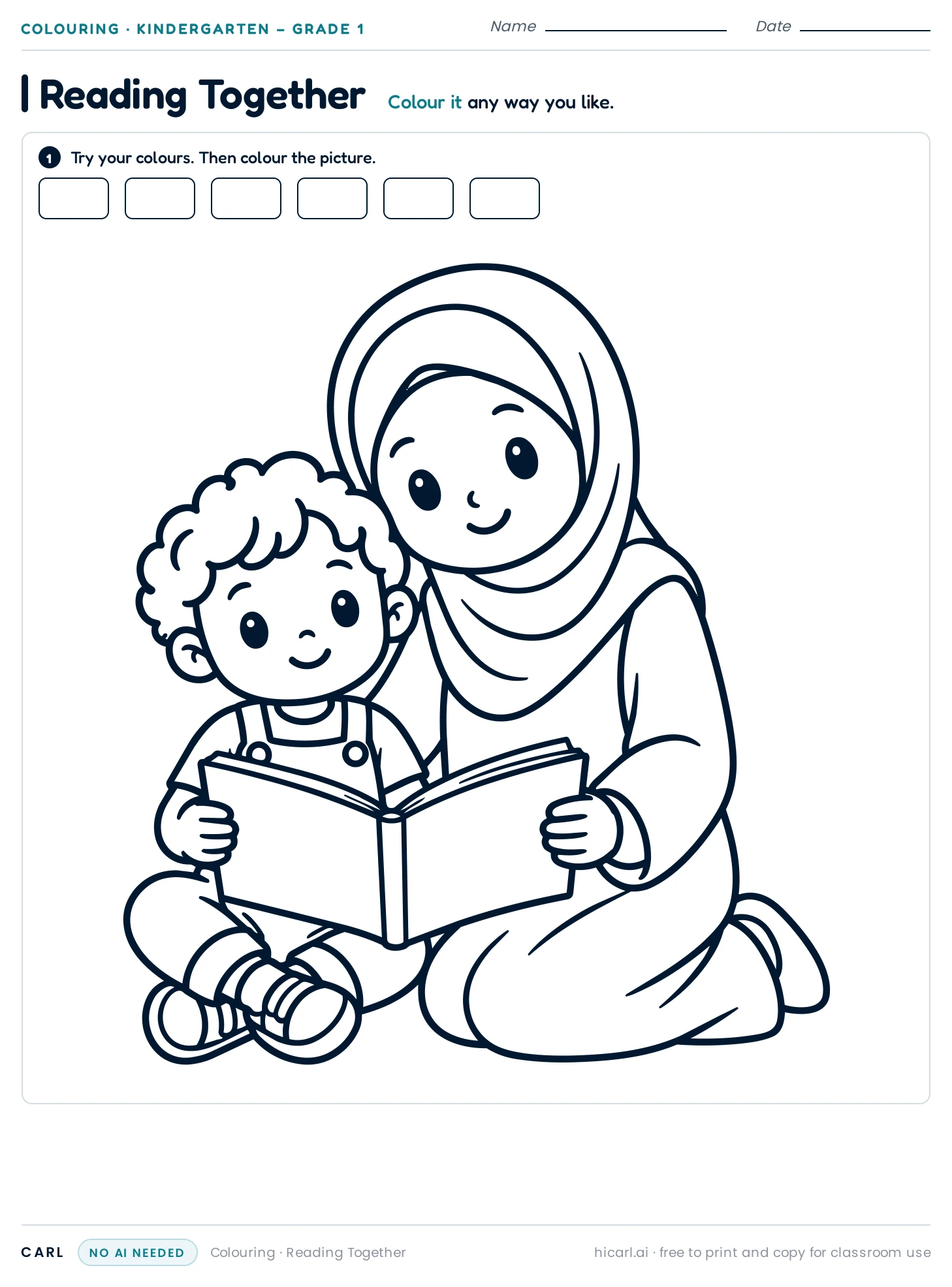 Reading Together colouring page preview