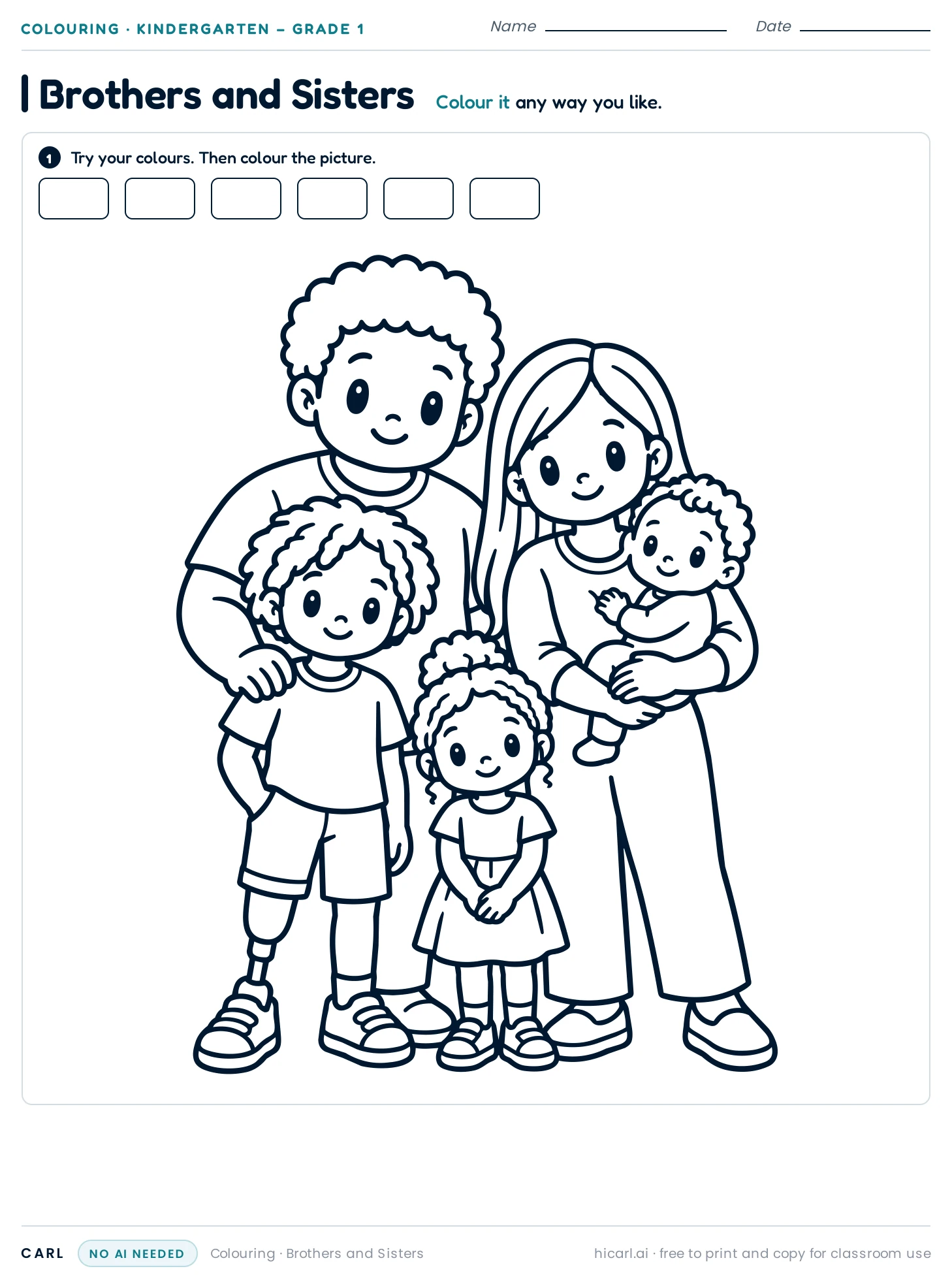 Brothers and Sisters colouring page preview