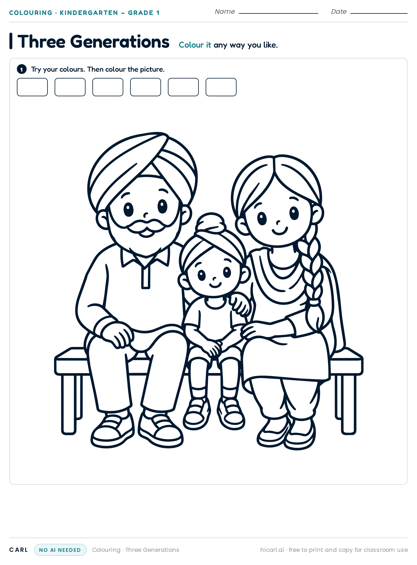 Three Generations colouring page preview