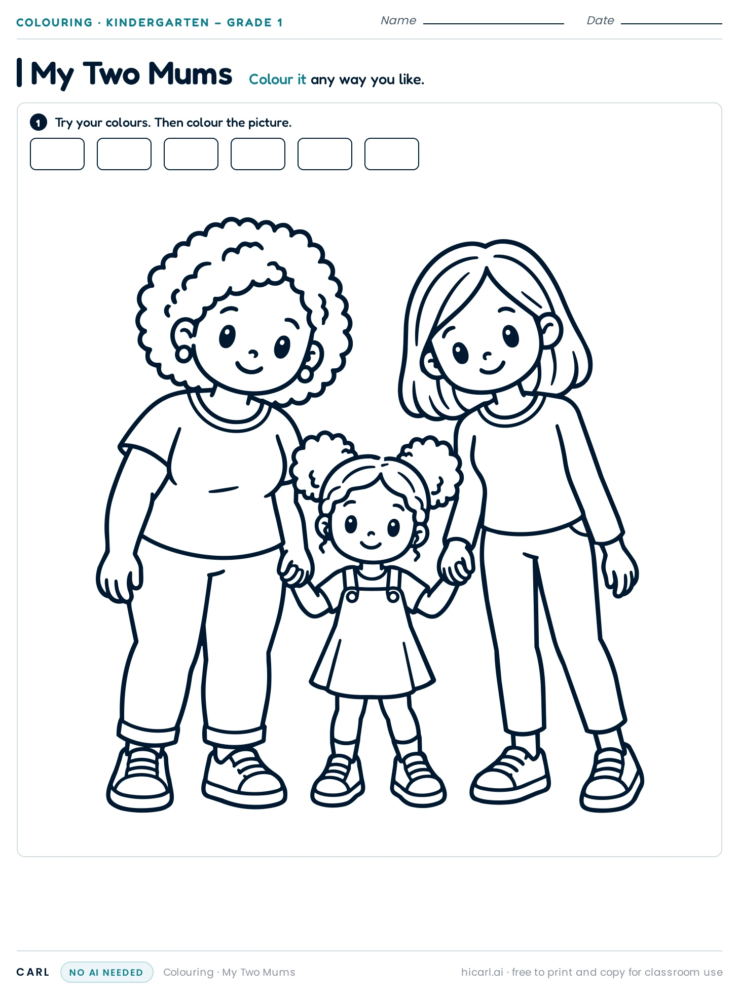 My Two Mums colouring page preview