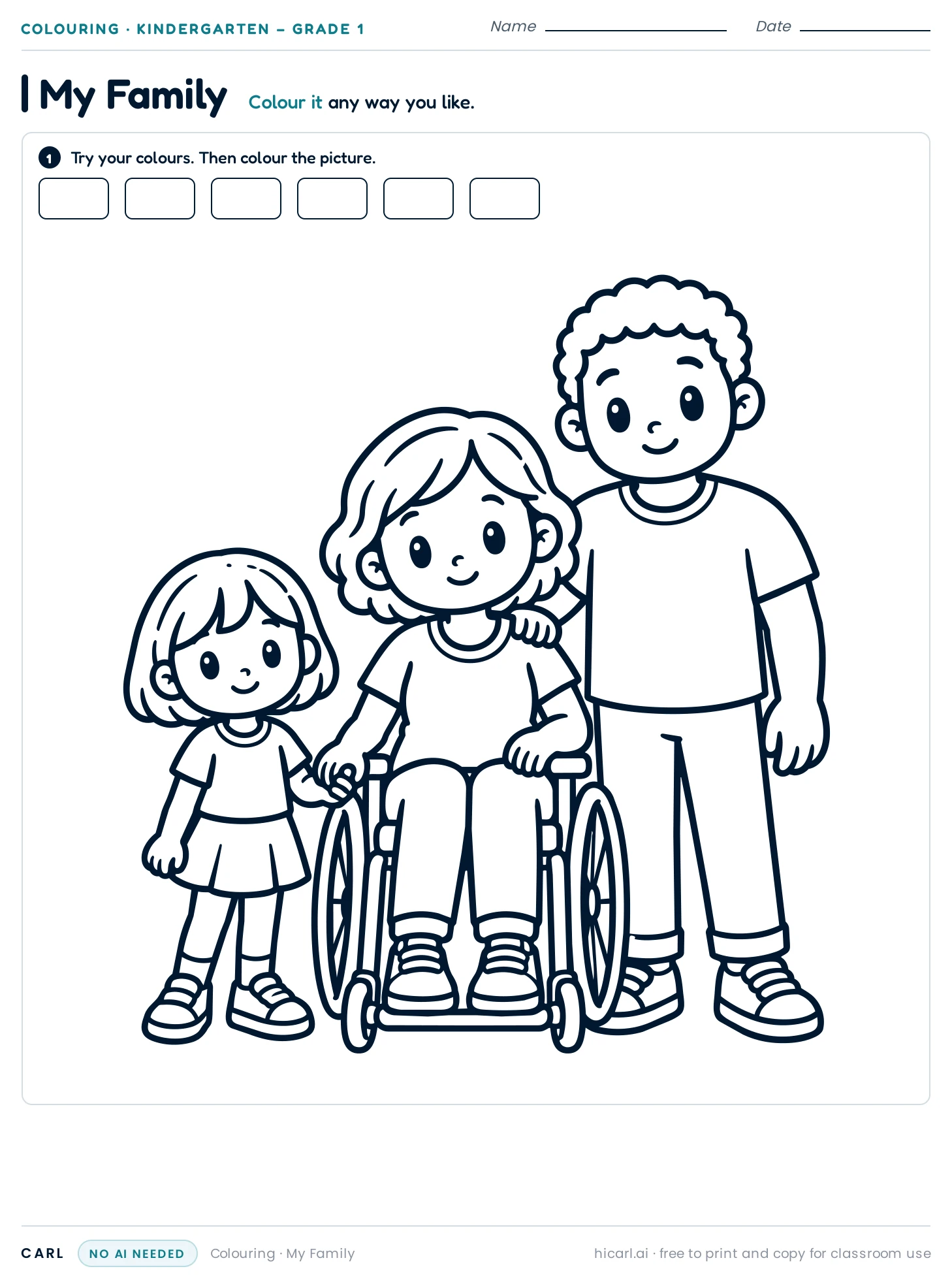 My Family colouring page preview
