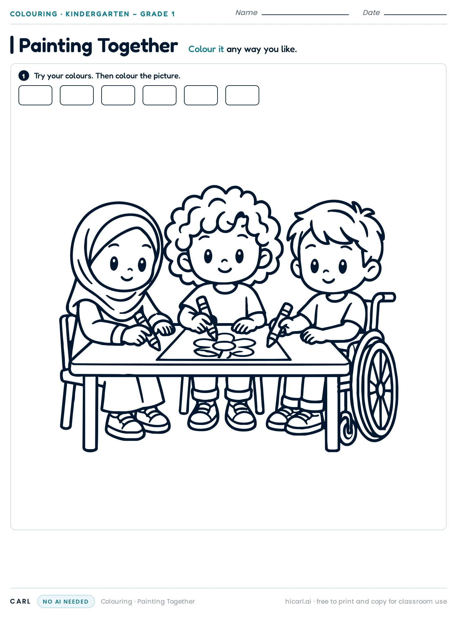 Painting Together colouring page preview