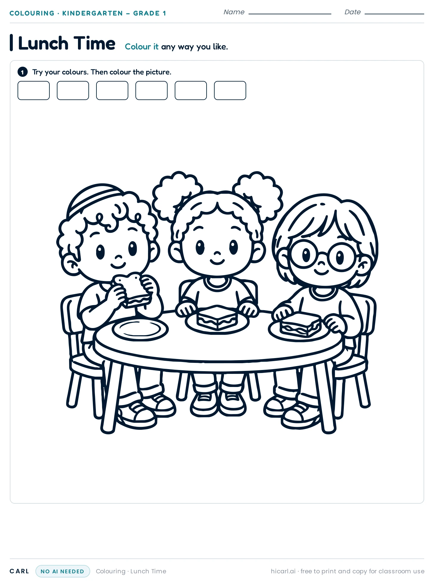 Lunch Time colouring page preview