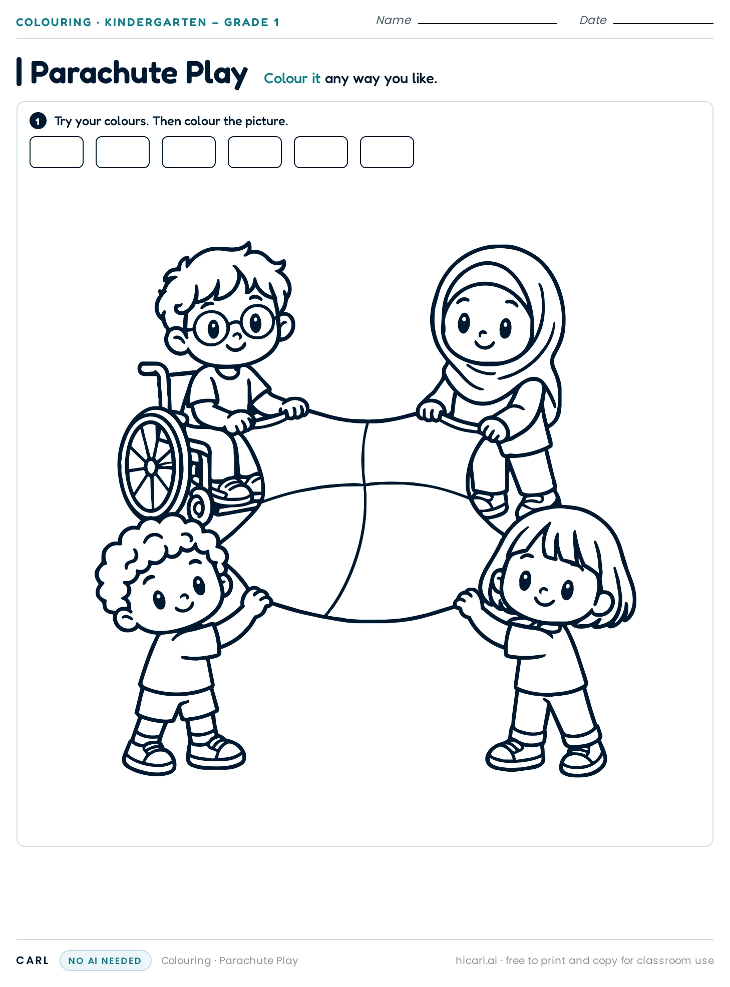 Parachute Play colouring page preview