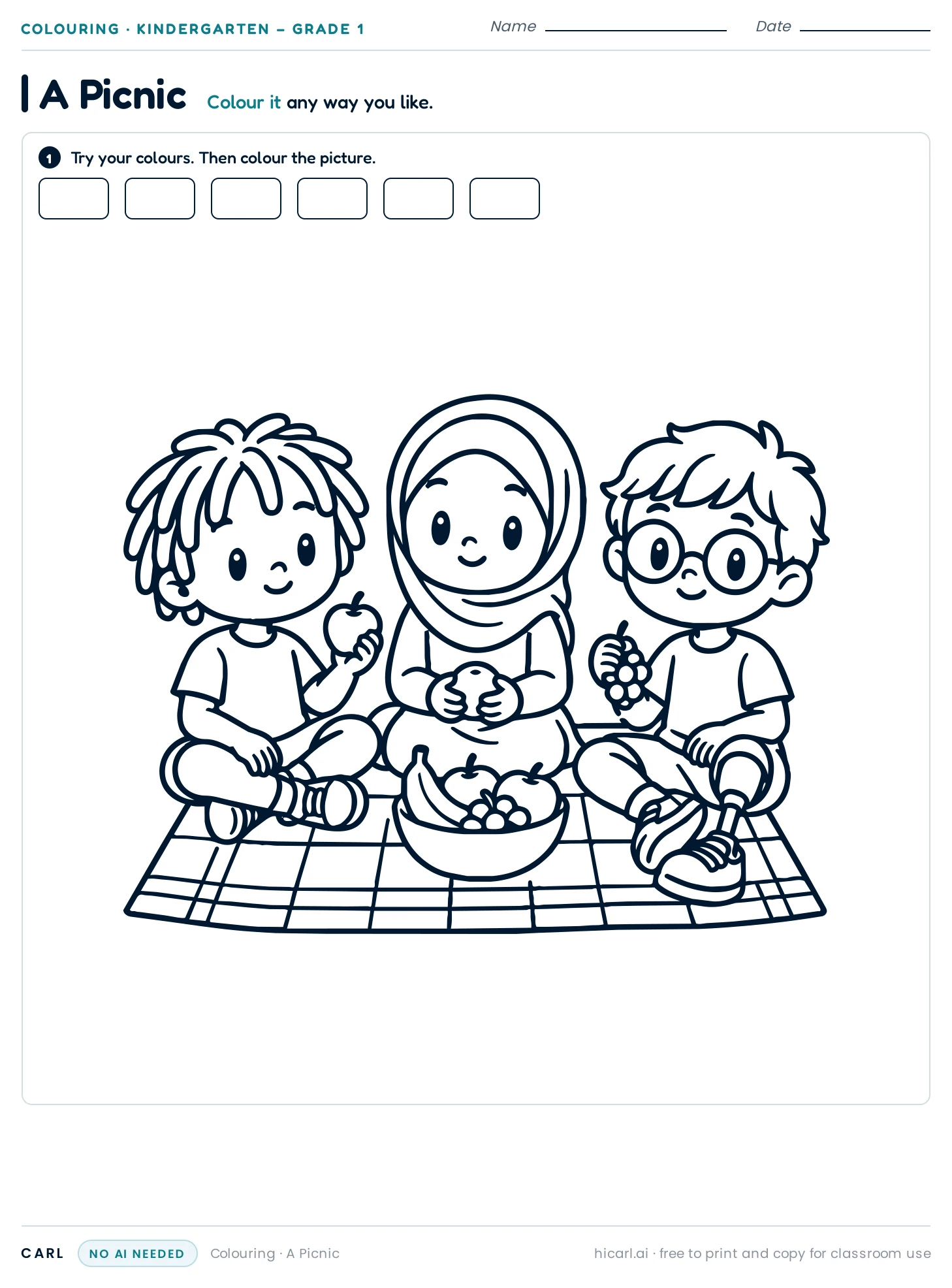A Picnic colouring page preview