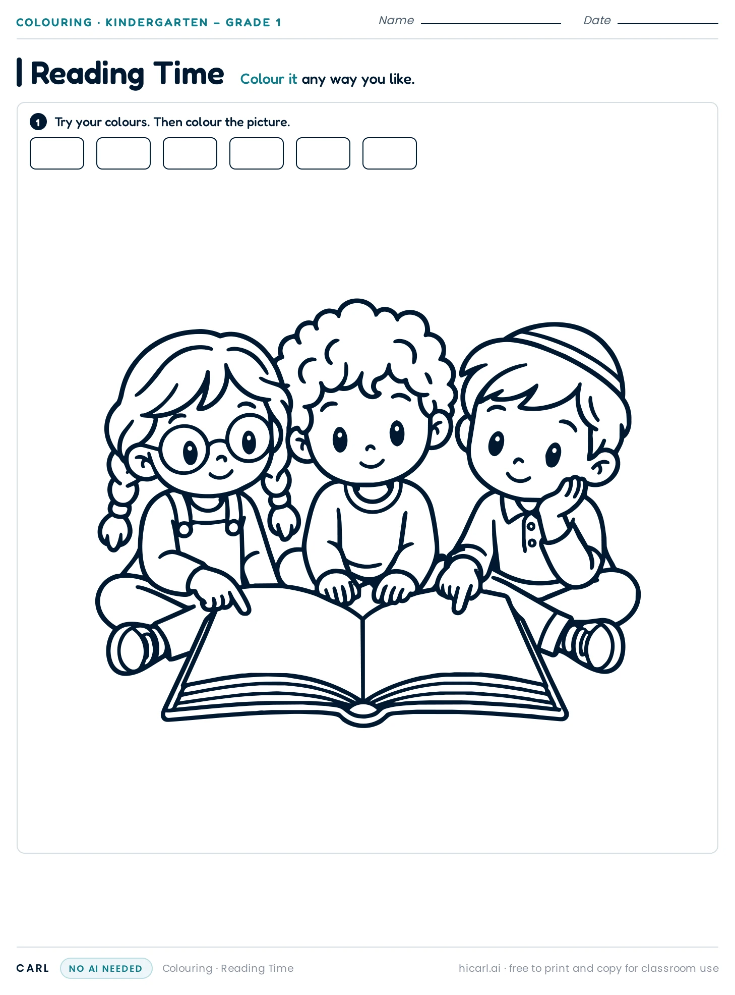Reading Time colouring page preview