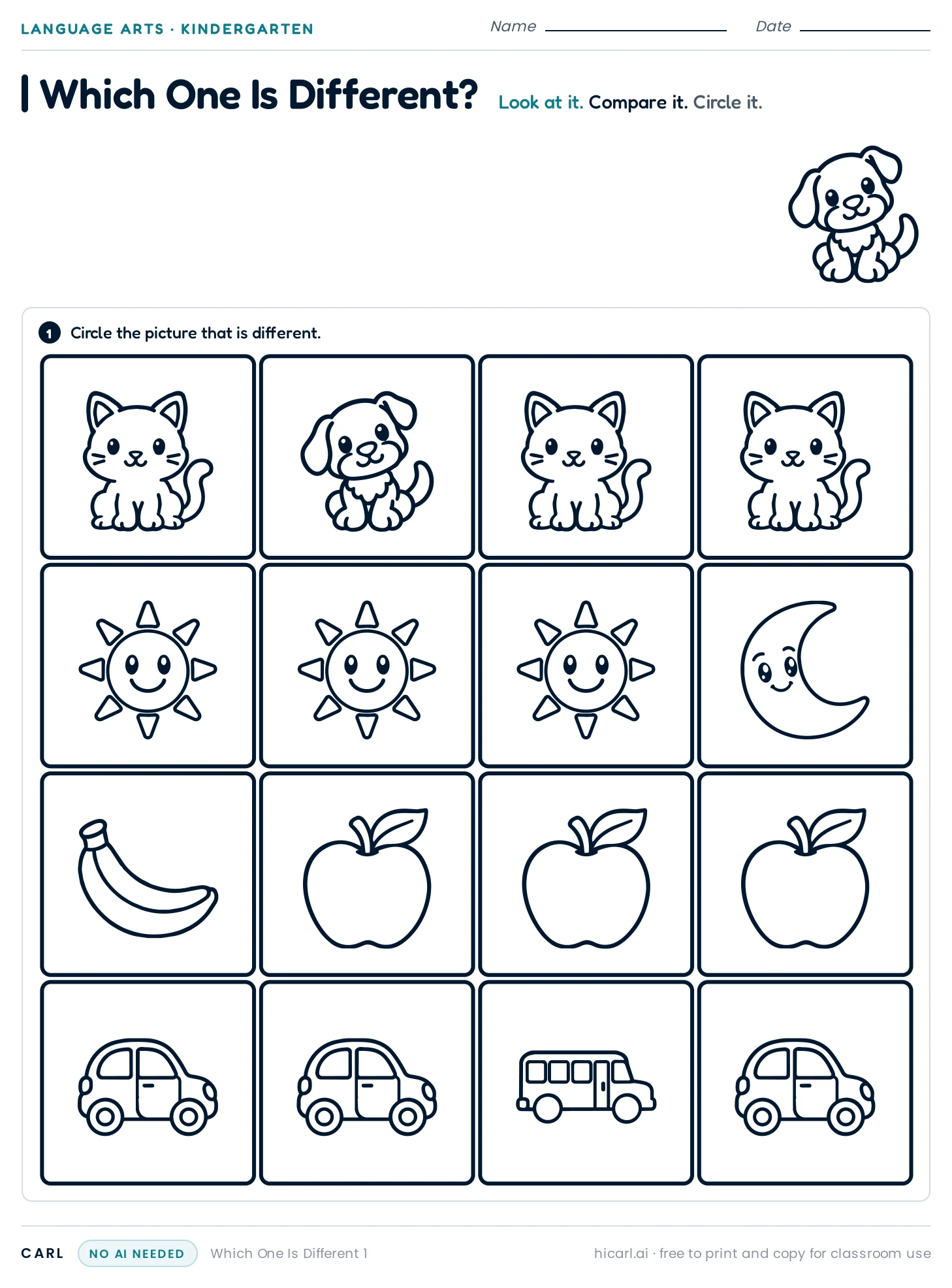 Same and different worksheets preview