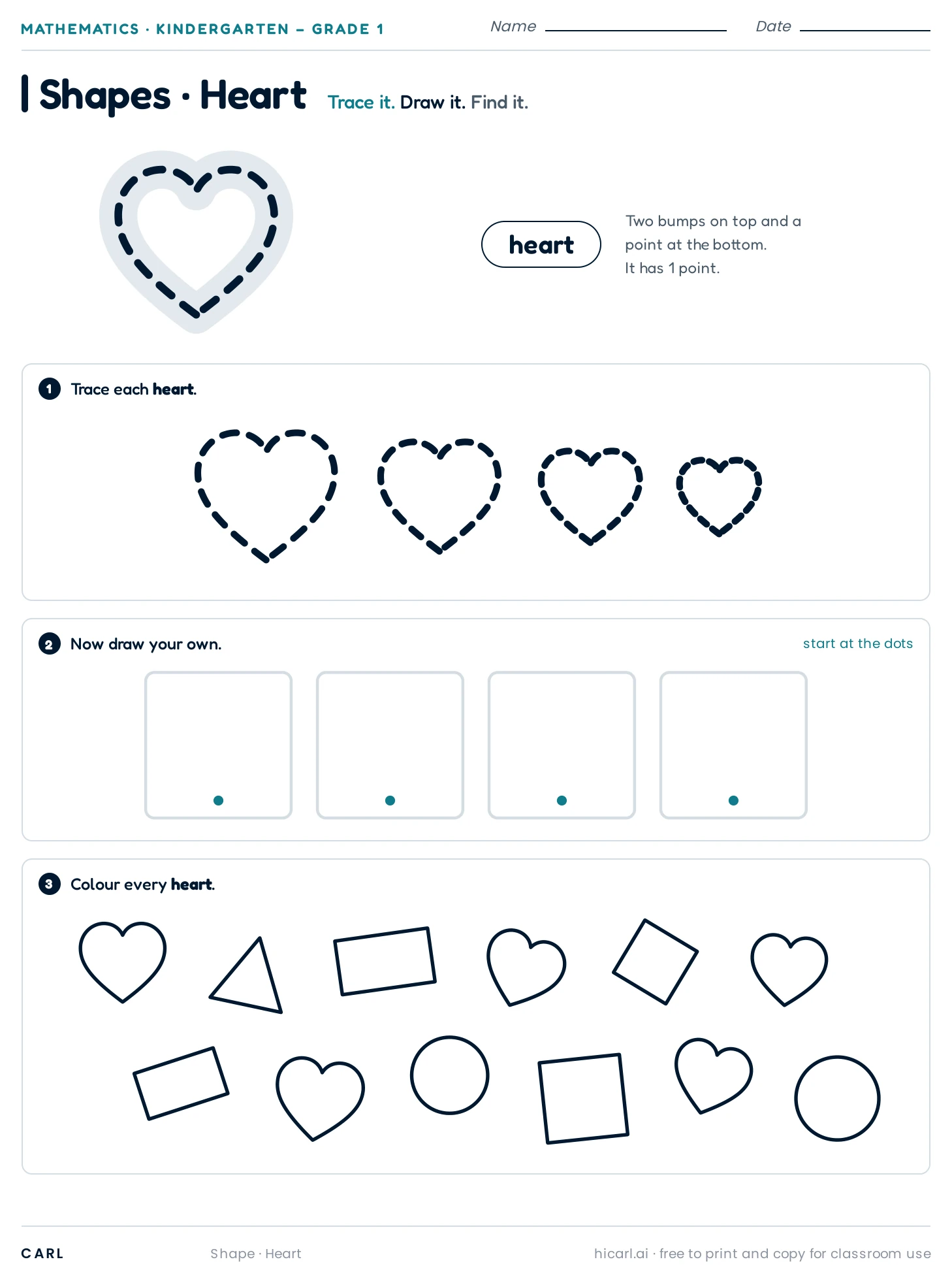 Heart worksheet preview