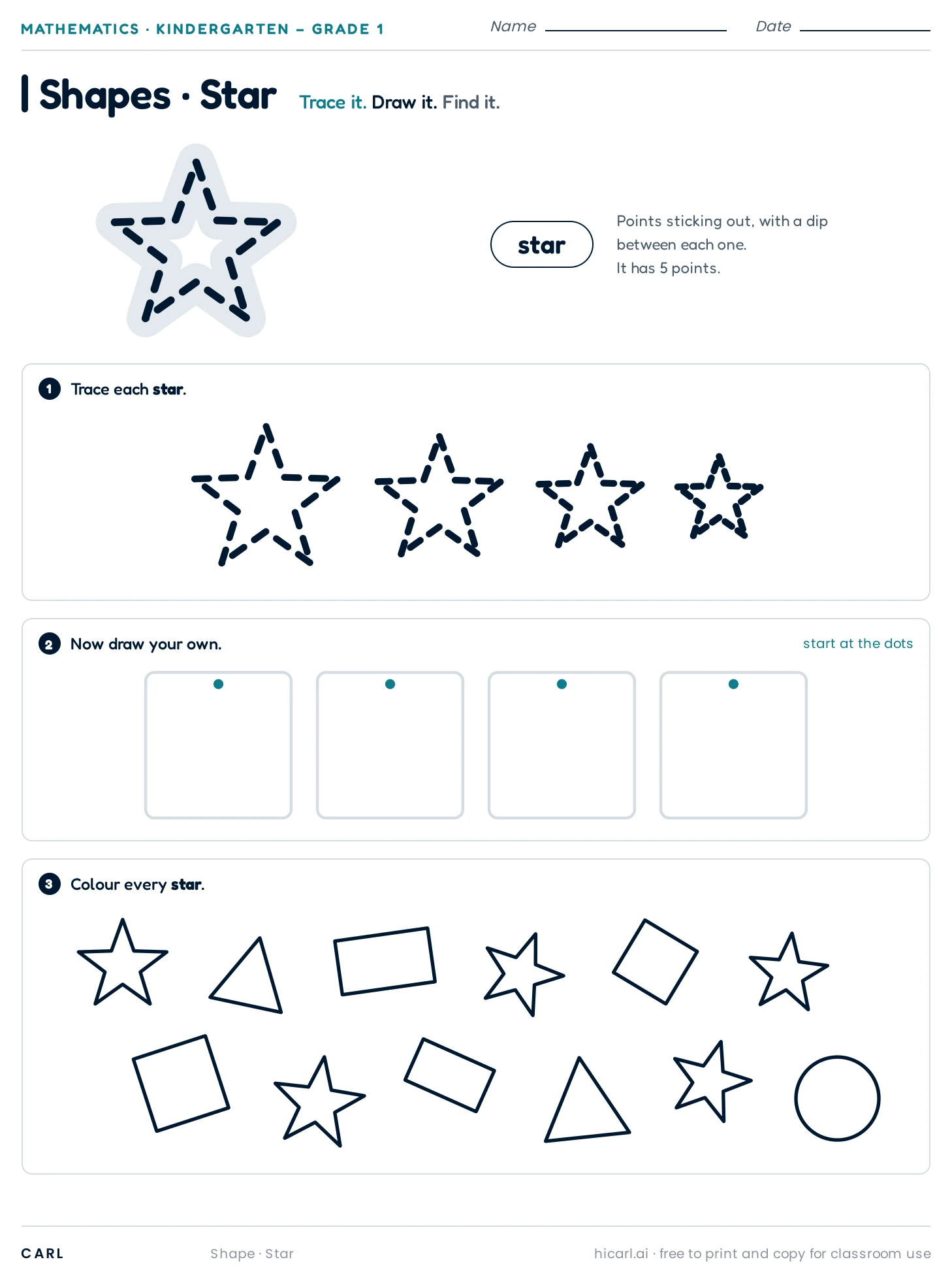 Star worksheet preview