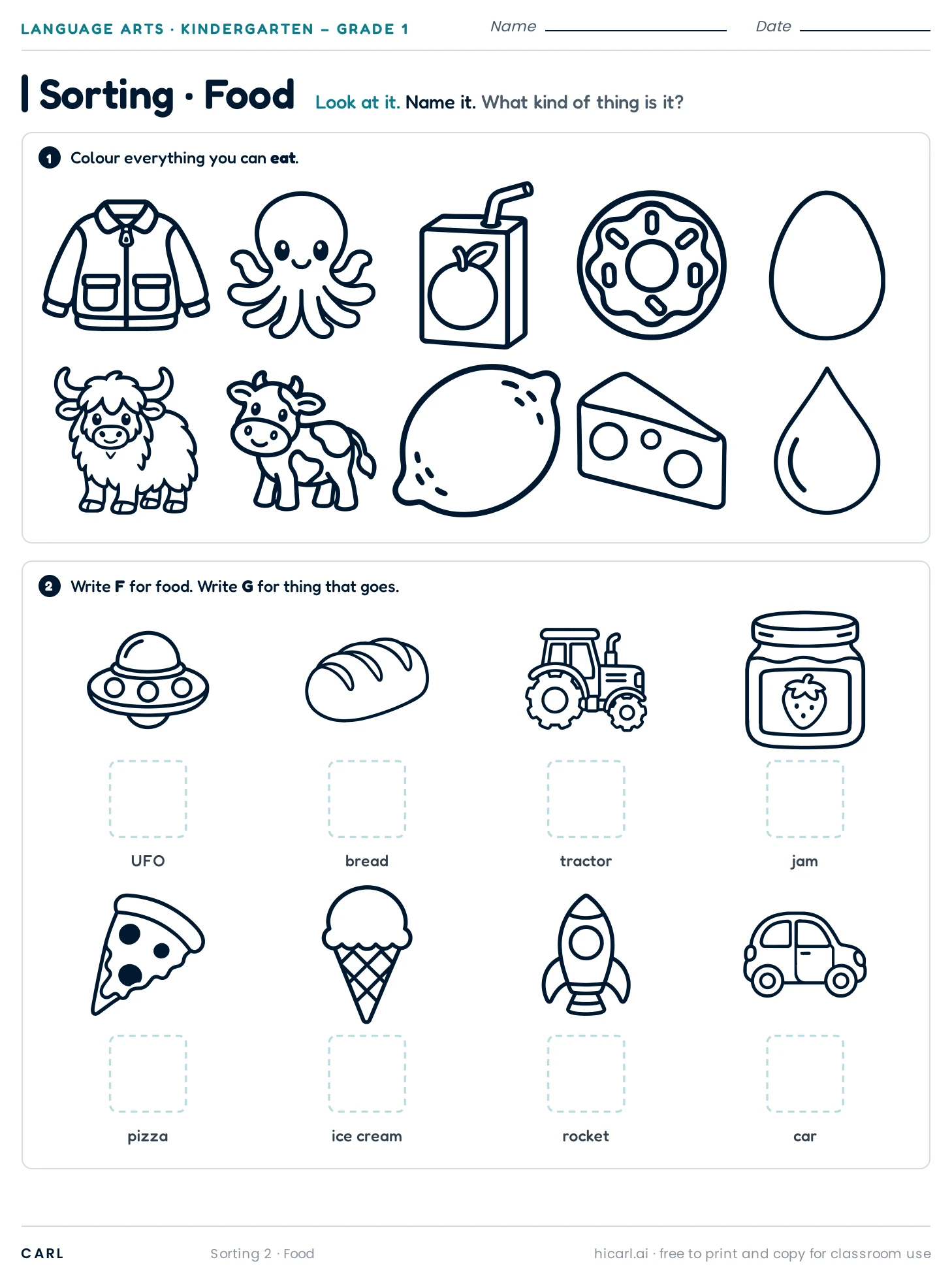 Food sorting worksheet preview