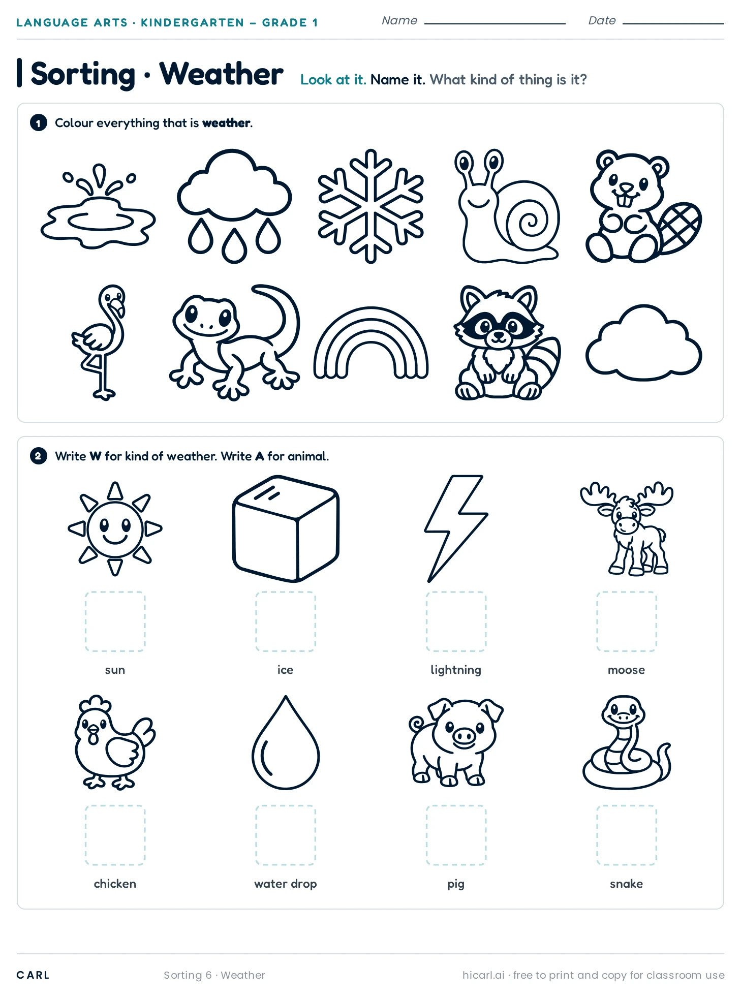 Weather sorting worksheet preview