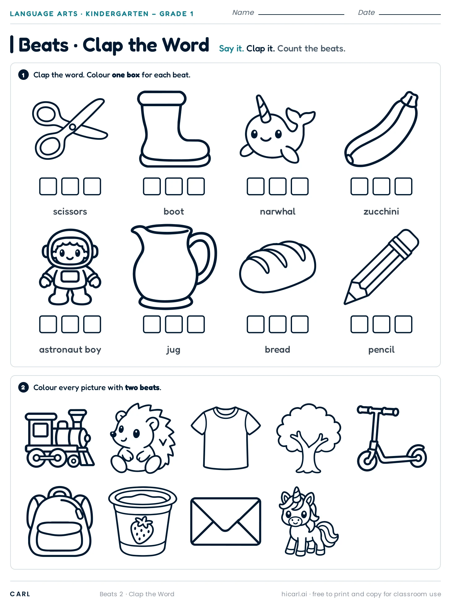 Clap the syllables, sheet 2 preview