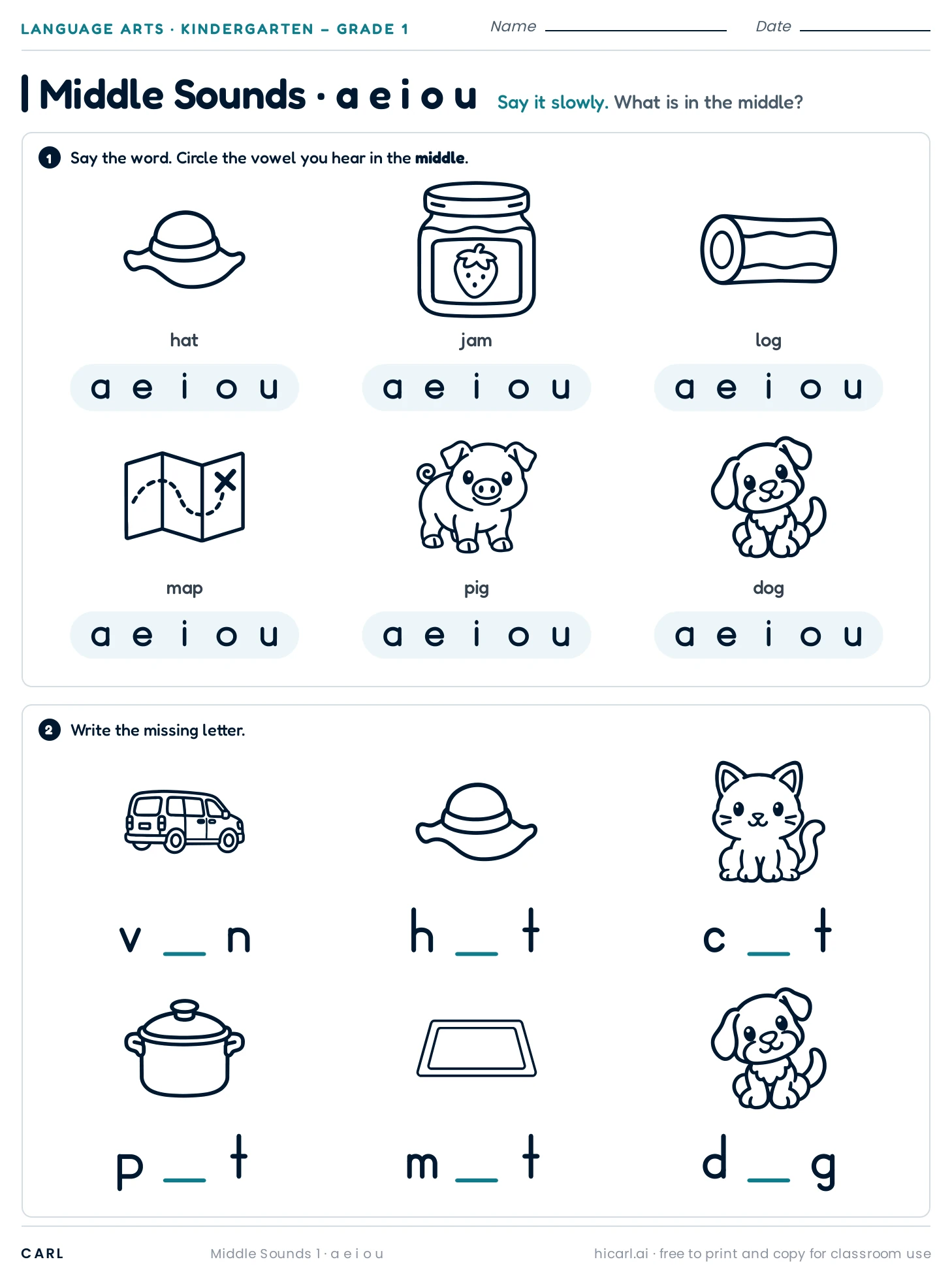 Middle vowel sounds preview